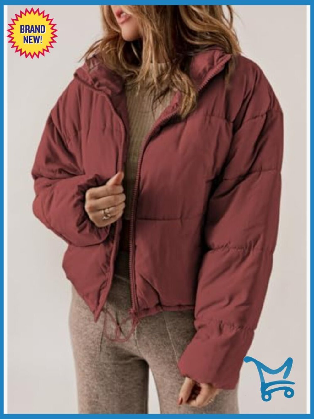 Quilted Puffer Jacket Long Sleeve Full Zip Coat with Pockets - Picture 4 of 7